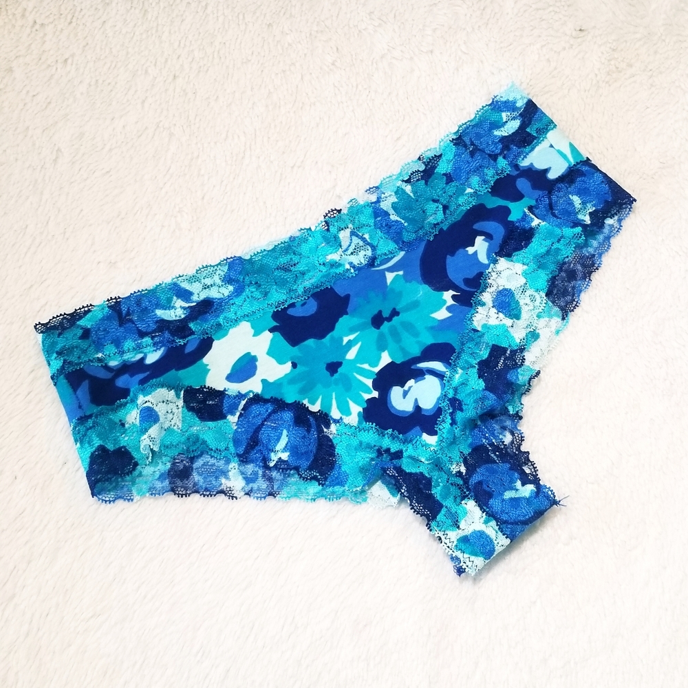 Victoria's Secret PINK Vintage Low Rise Blue Floral Hipster Panty NWT LaceCotton